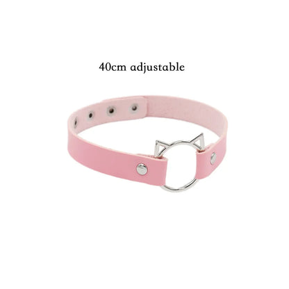 Pink Gothic Collar Necklace – Trendy Rock Leather Heart with Rivets, Harajuku Punk Choker Jewelry for Women, Gift Idea