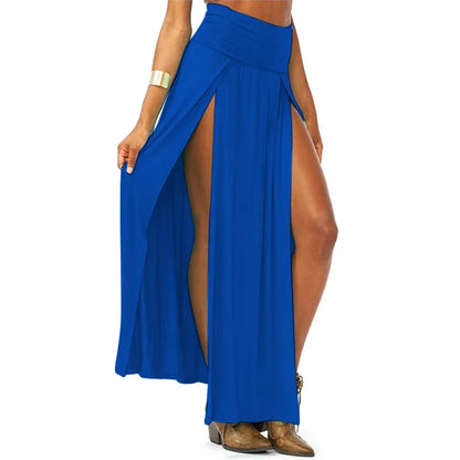 Women’s High-Waist Double Slit Maxi Skirt – Sexy Solid Summer Long Skirt, New Arrival for Valentine’s Day & Wholesale
