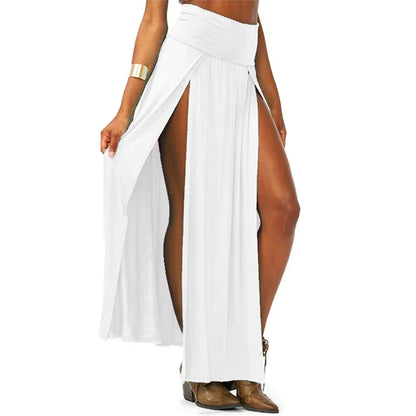 Women’s High-Waist Double Slit Maxi Skirt – Sexy Solid Summer Long Skirt, New Arrival for Valentine’s Day & Wholesale