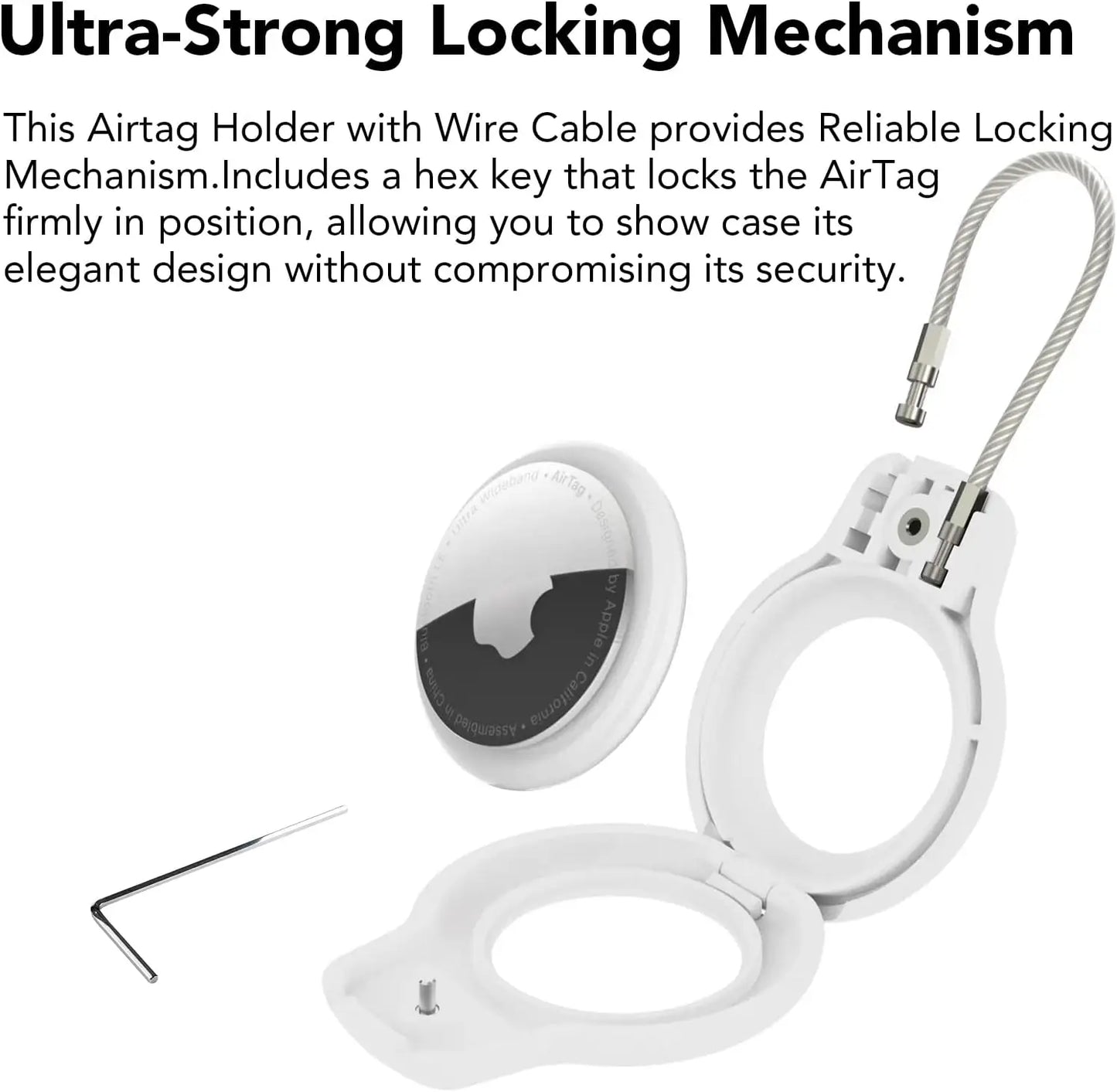 Secure Holder for Apple AirTag with Wire Cable - Keychain Lock Case, Key Ring, Luggage Tag - Compatible for Keys