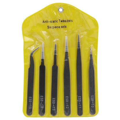 6PCS Anti-Static Stainless Steel Tweezers Set — Repair & Model Making Hand Tools