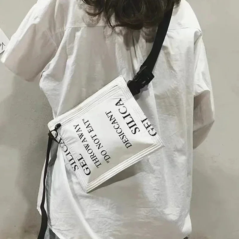 Simulated Desiccant Dupont Paper Shoulder Bag for Women – 2024 Fashion White Small Letter Crossbody Chest Bag Purse