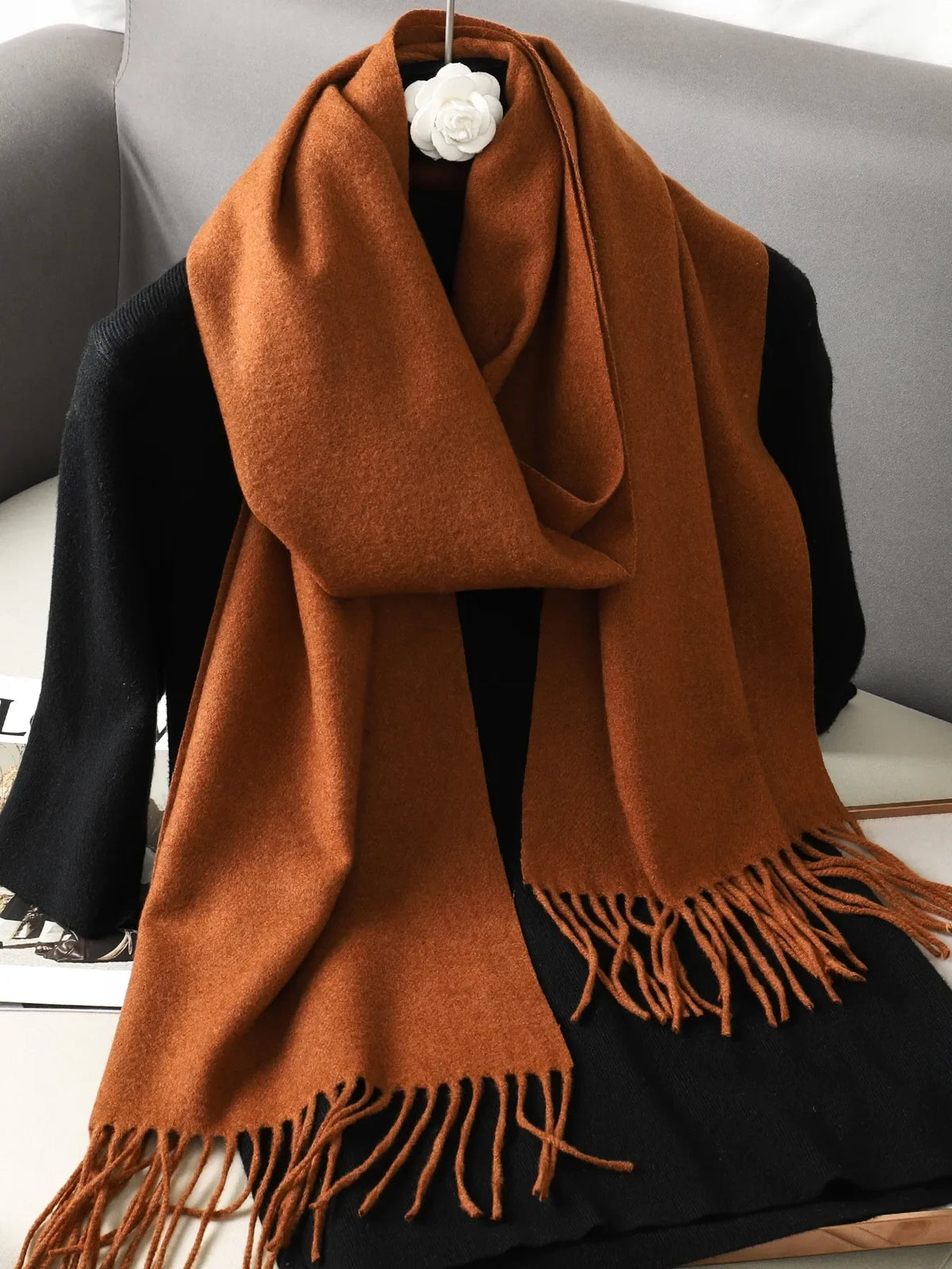 62-Color Solid Women’s Winter Scarf — Thick Warm Cashmere Pashmina Shawl with Tassels, Outdoor Luxury Wrap, Windproof Fashion Scarf