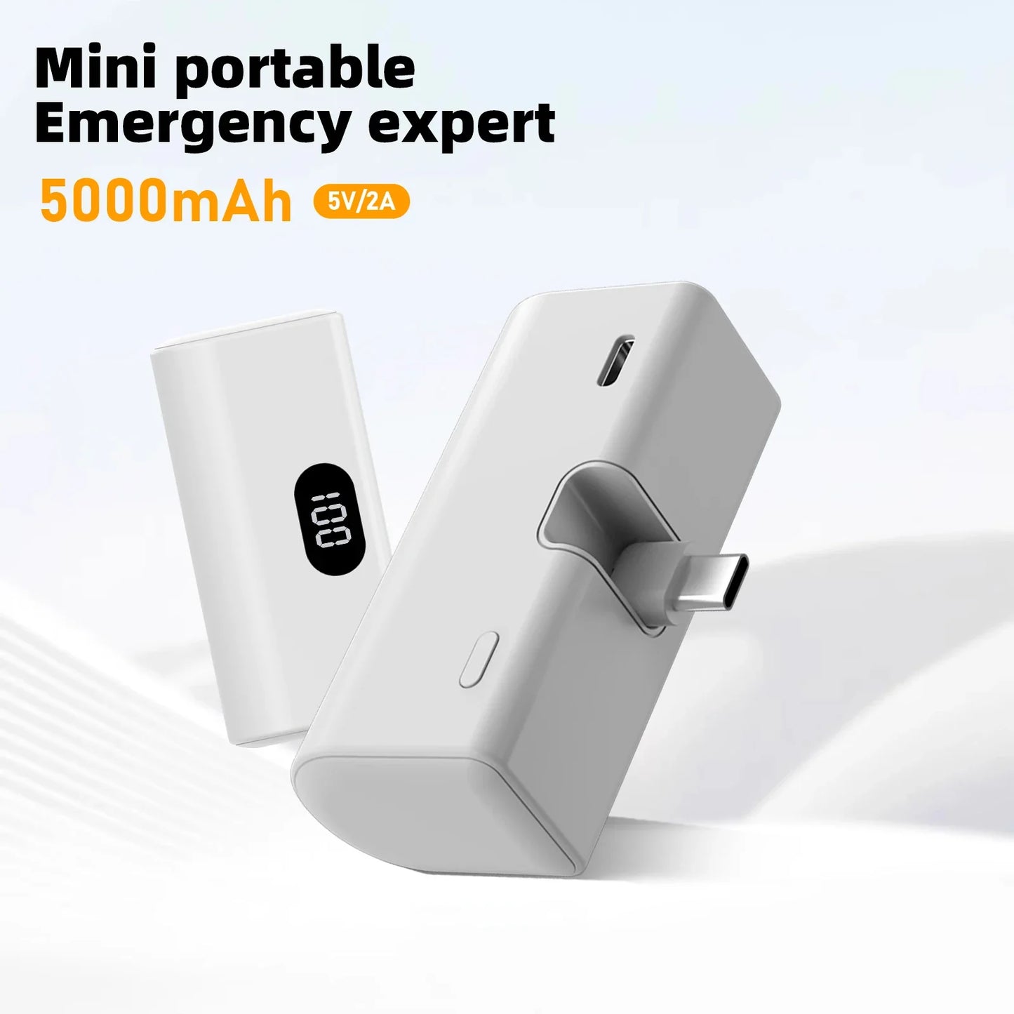5000mAh Portable Power Bank - Lightweight Built-In Foldable Type-C Charger for All USB-C Devices