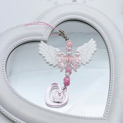 Wings Bow Heart Phone Charm - Sweet Mobile Strap Chain & Keychain Bag Accessory for Girls and Women