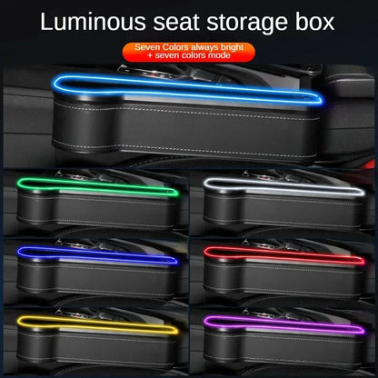 Car Crevice Storage Box with 2 USB Chargers & LED Light – Seat Gap Organizer for Phone, Cards, Bottles, and Cups