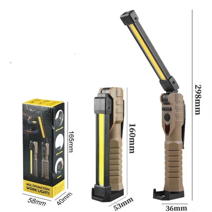 Folding COB XPE LED Work Light - Rechargeable Handheld Flashlight with SOS Strobe for Car Inspection & Emergency Use