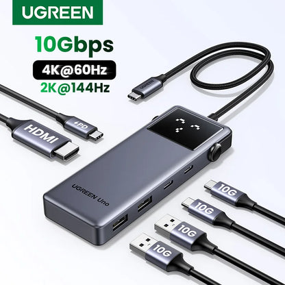 UGREEN Uno 6-in-1 USB-C Hub – 4K60Hz, PD100W, 10Gbps USB3.2 Splitter Adapter for Laptop & MacBook Pro/Air