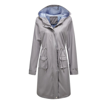 Women’s Hooded Trench Coat - Long Sleeve Solid Color Windbreaker with Elegant British Style