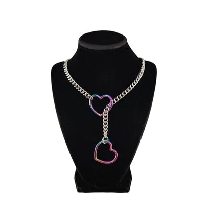 Heart O-Ring Punk Rock Necklace – Stainless Steel Cuban Chain Y-Necklace for Women