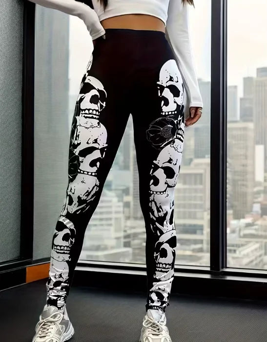 Women's Halloween Skeleton 3D Print Leggings - Stretchy Workout Yoga Pants, Slim Fit Fashion Tights