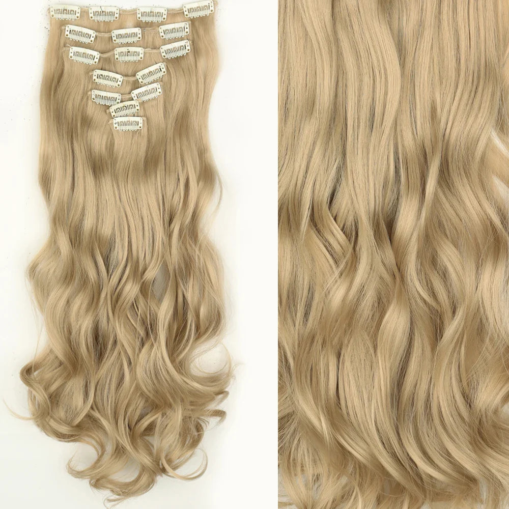 Women’s 7Pcs Hair Extensions with 16 Clips – Natural Black Straight Ombre Hairpiece