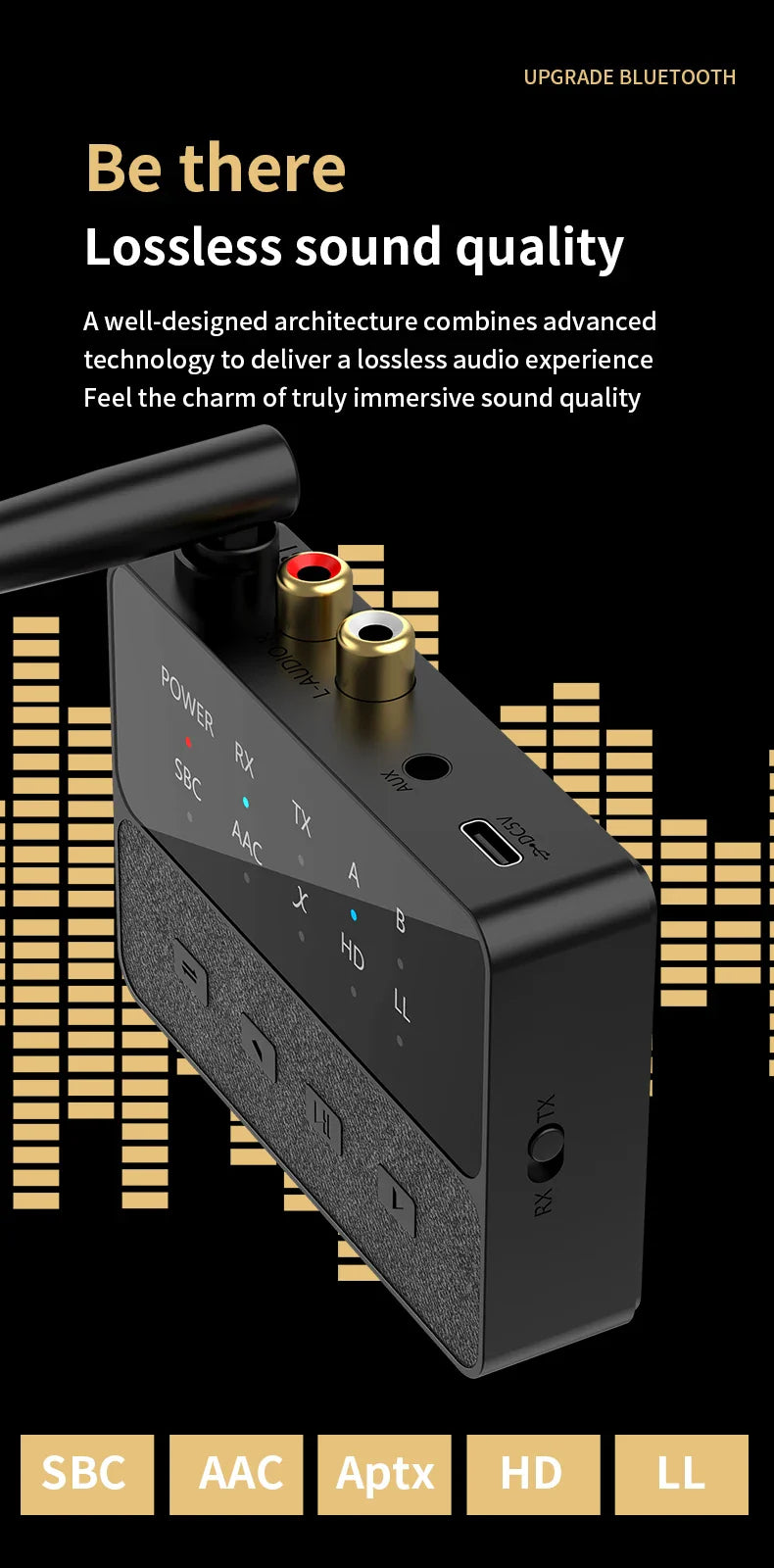 Qualcomm Bluetooth 5.3 aptX/HD/LL Audio Adapter | 3.5mm AUX, R/L Wireless Stereo Receiver & Transmitter for Dual Bluetooth Device Connection