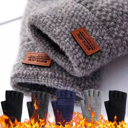 Winter Fingerless Gloves for Men – Knitted Wool Half Finger Gloves for Writing, Office, Driving & Outdoor Use