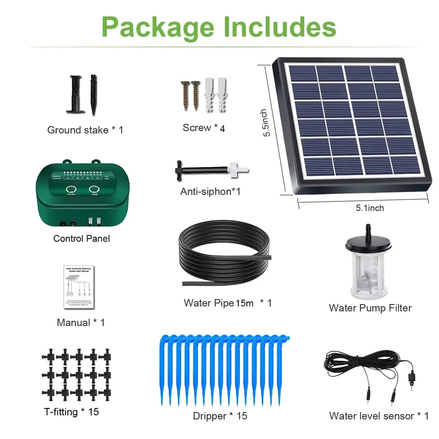Solar Intelligent Irrigation Kit 6V 2W – Built-in 1800mAh Battery Automatic Timed Watering System for Potted Plants DIY Garden Care
