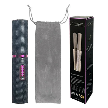 2-in-1 Wireless Hair Straightener & Curler – USB Rechargeable Diamond Design Styling Brush for Travel & Home