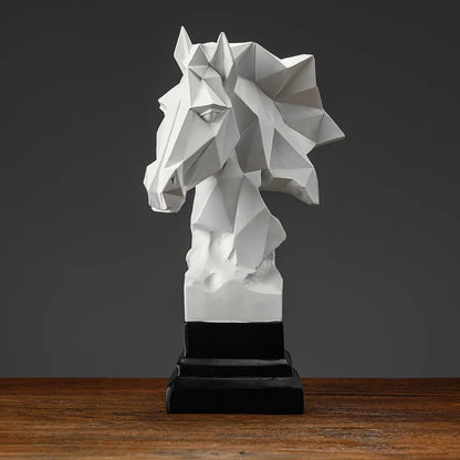 Cube Horse Head Sculpture - Polygonal Resin Horse Figure for Modern Home Decor