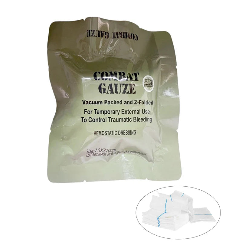 Kaolin Gauze Z-Fold Hemostatic Dressing – Combat Emergency Wound Care for IFAK, Tactical & Military First Aid Kits