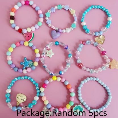 Children’s Unicorn Cartoon Bracelet – Cute Heart & Star Elastic Candy Beads for Kids Girls, Lovely Jewelry