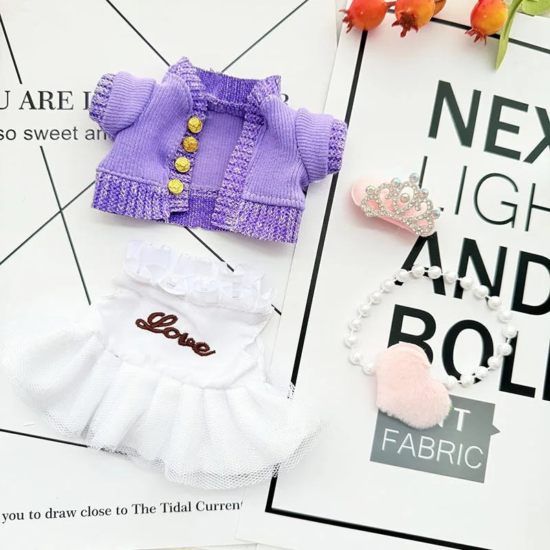 17cm Labubu Doll Clothes — Macaron Outfit Set with Hair Accessories | Cute DIY Gift for Kids