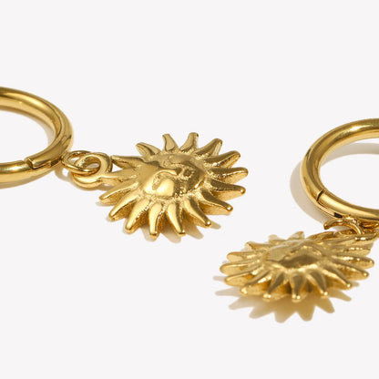 E.B.belle Y2K Sun Pendant Hoop Earrings – Gold Plated Cute Holiday Fashion Jewelry for Women & Girls