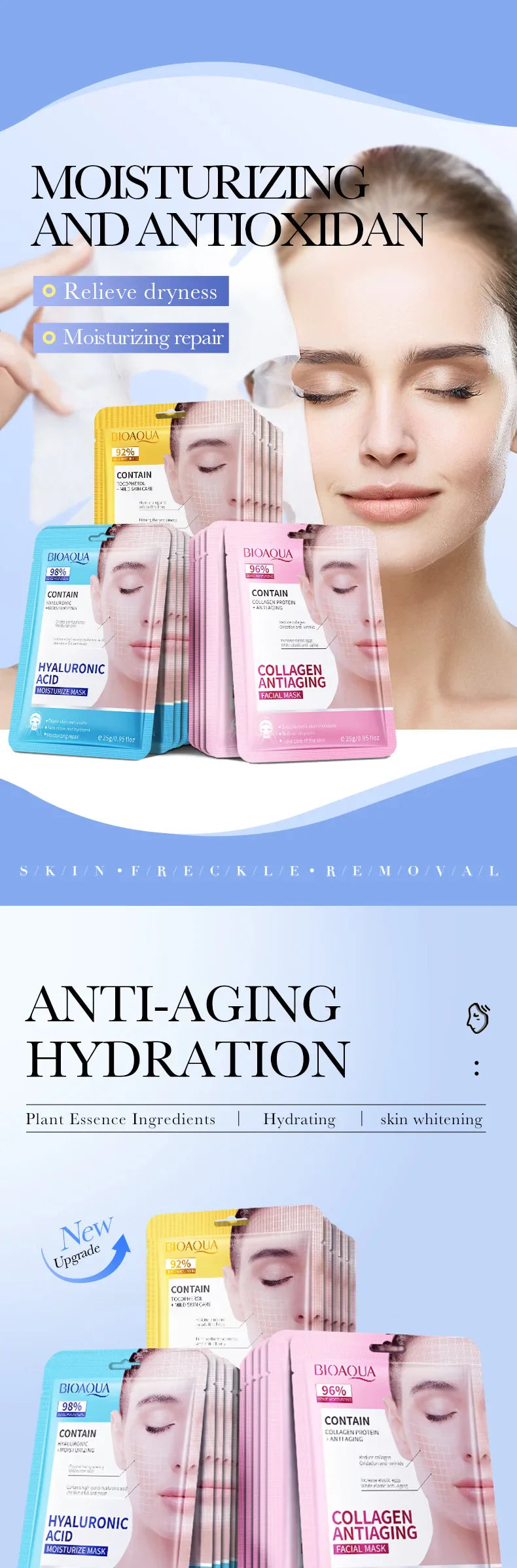 15PCS BIOAQUA Retinol Collagen Face Masks – Firming, Hydrating, Brightening & Moisturizing Skincare