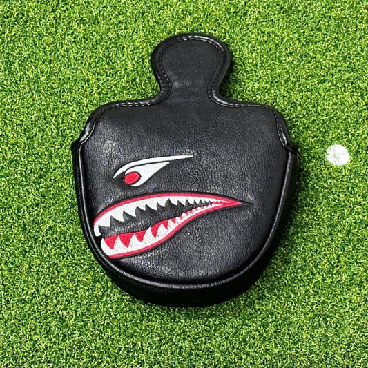 Black PU Shark Embroidery Golf Club Mallet Putter Head Cover – Magnetic Closure for Protection