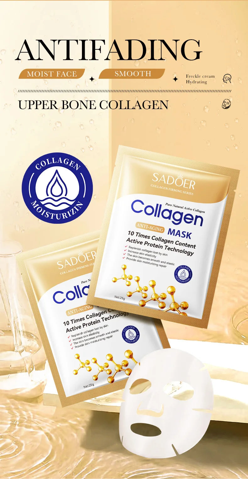 10PCS Anti-Wrinkle Collagen Face Masks – Moisturizing, Anti-Aging, Brightening Facial Sheet Masks