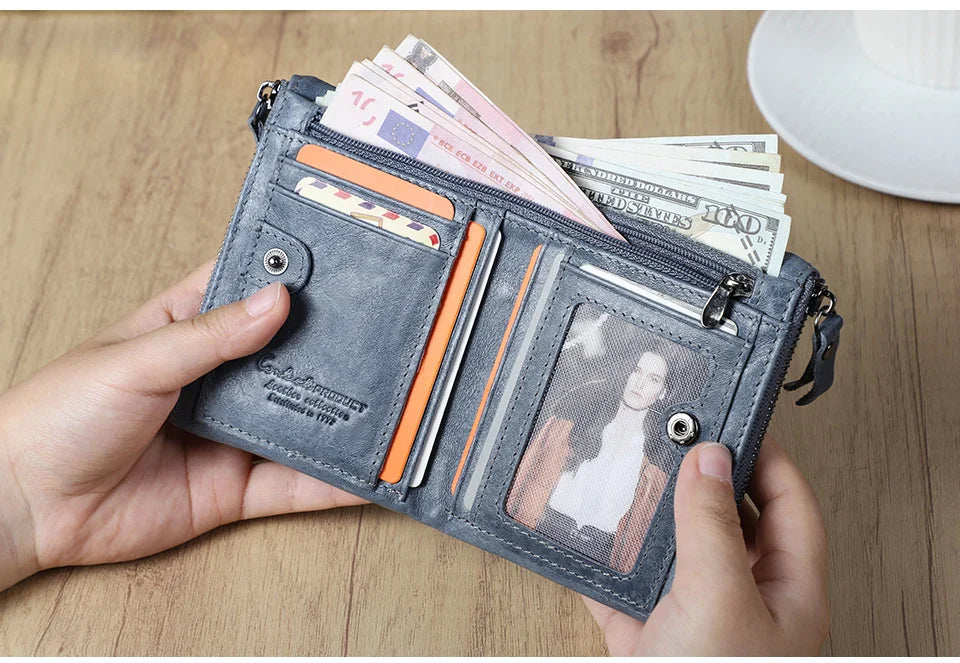 CONTACT'S Genuine Leather Short Wallet for Women — Luxury Designer Card & Coin Holder, Mini Money Clip Wallet with Free Shipping