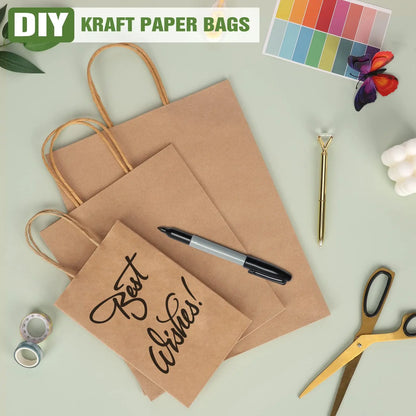25/50pcs Brown Kraft Paper Gift Bags with Handles – Wedding, Birthday, Party Favor & Small Business Grocery Bags