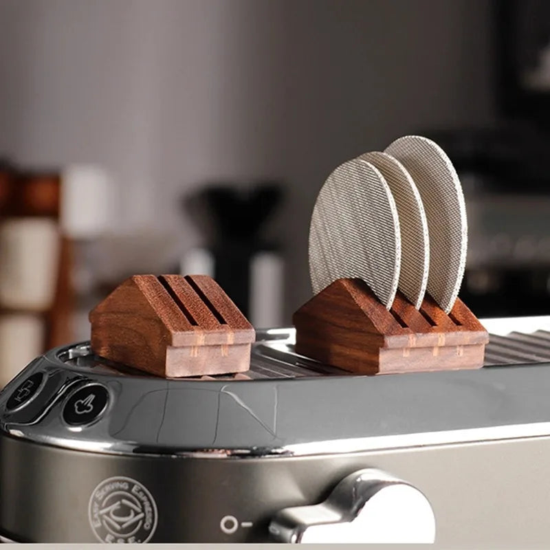 58mm Walnut Coffee Filter Screen Holder – Reusable Mesh Puck Screen for Espresso Machine Barista Use