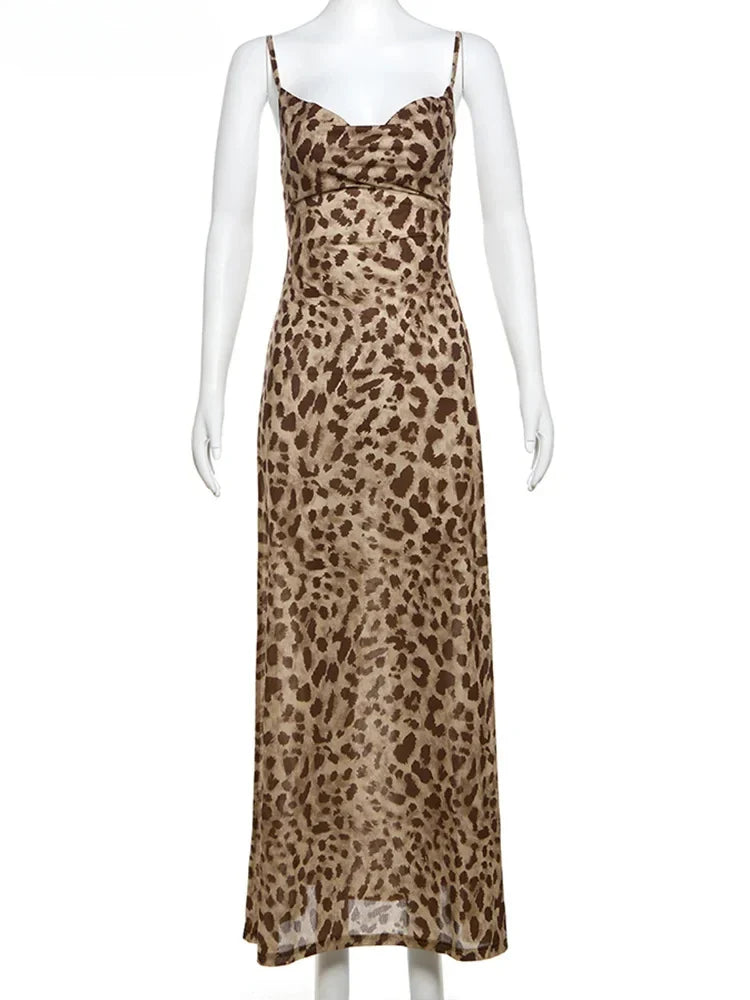 Mooyufon Leopard Print Summer Dress – Sexy Backless Ruffle Spaghetti Strap Party Clubwear for Women