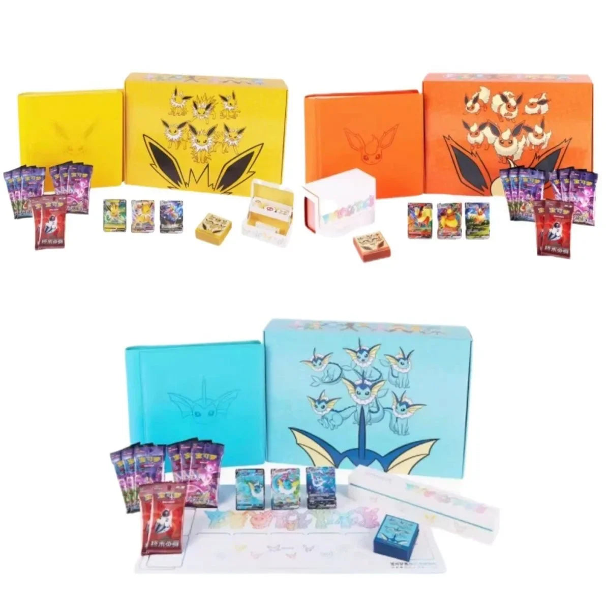 Game PTCG Card Chinese Ibrahimovic Advanced Gift Box — High-Quality Reib Fire & Water Eeveelution Card Collection, Gift for Kids & Collectors