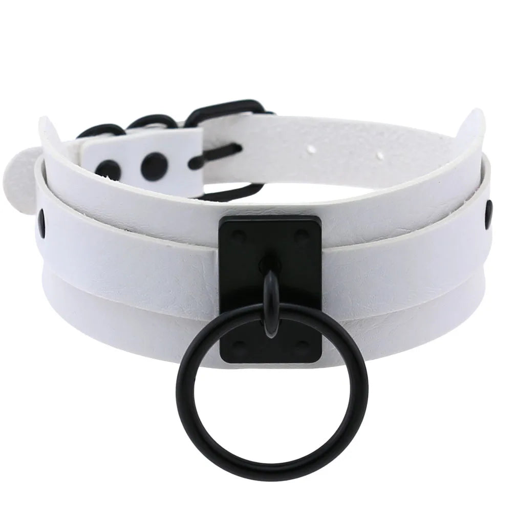 Punk Black O-Ring Leather Choker Necklace for Women – Gothic Emo Harajuku Rock Jewelry