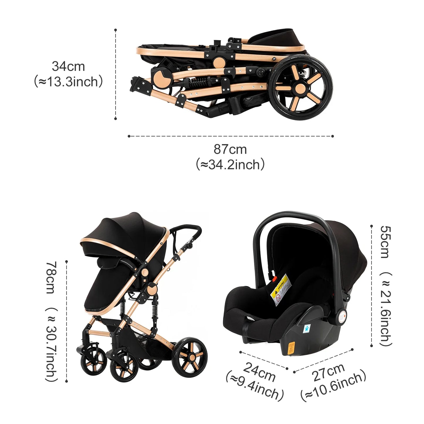 High-Quality 3-in-1 Newborn Baby Stroller — Lightweight Folding Cart with Comfort Seat & ISOFIX Safety