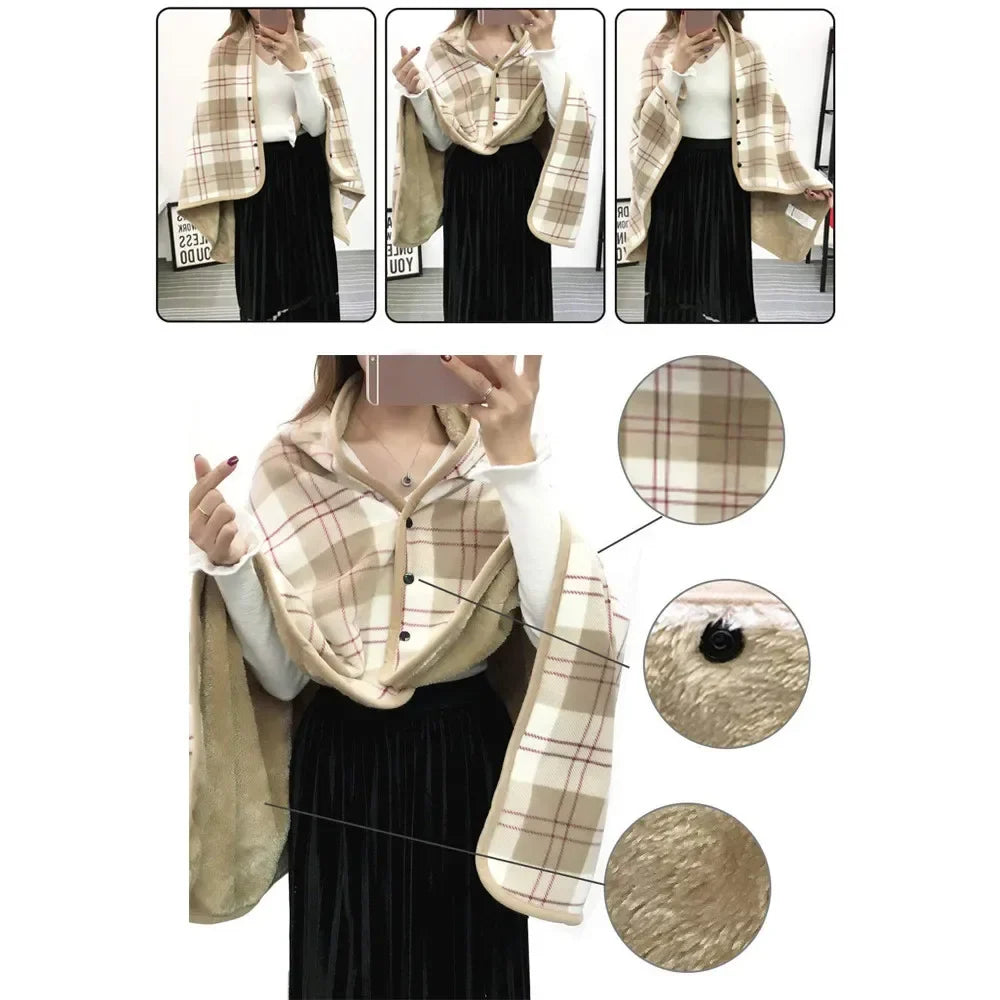 Women’s Double-Layer Tartan Plaid Blanket Scarf – Winter Warm Multifunction Shawl Wrap