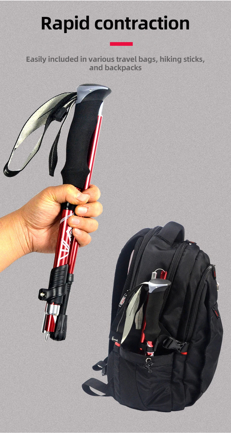 5-Section Foldable Trekking Pole – Portable Hiking Stick for Nordic, Elderly & Camping, Telescopic & Easy to Carry