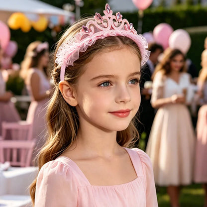 Girls Glitter Princess Tiara Headband - Lace Tulle Rhinestone Crown for Birthday Parties