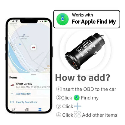 AP200 20W Mini Universal OBD GPS Tracker – Hidden Cigarette Lighter USB-C Adapter with Apple Official App Compatibility