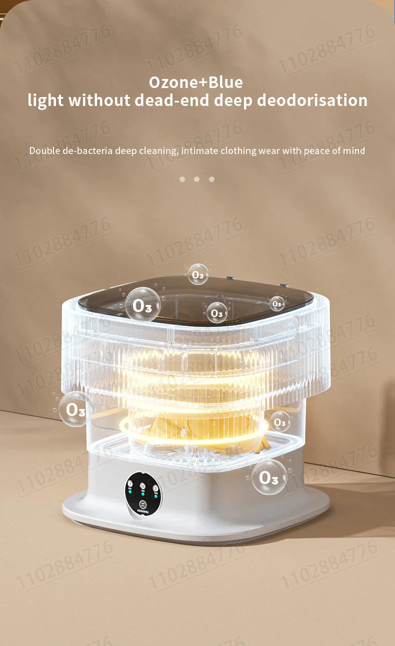 10L High-End Foldable Portable Washing Machine – Large Capacity with Blue Light, Timed Washing & Dehydration