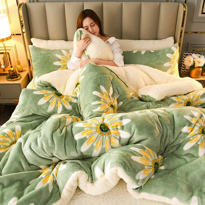 Thick Warm Flannel Fleece Comforter – Winter Bedding Quilt for Cold Nights