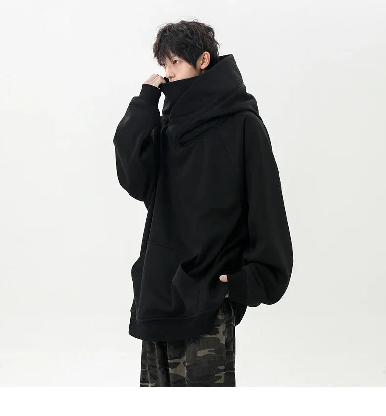 Autumn High Neck Sweatshirt for Men – Pile Collar Hoodie, Harajuku Ninja Style, Casual Sports Loose Fit Top
