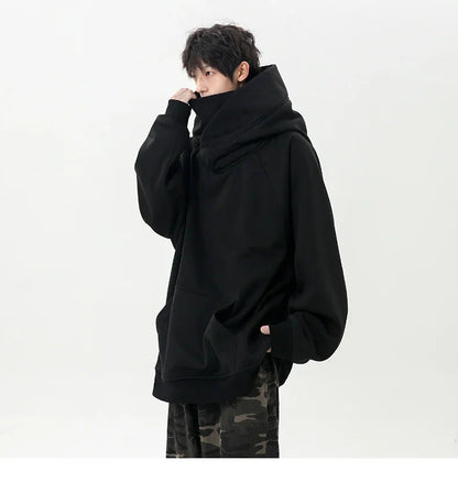 Autumn High Neck Sweatshirt for Men – Pile Collar Hoodie, Harajuku Ninja Style, Casual Sports Loose Fit Top