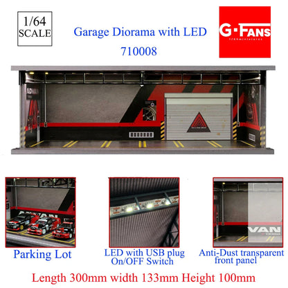 GFans 1:64 Scale Diorama Car Garage Model – LED Lighted Parking Lot DIY City Set for Collection & Display Gifts