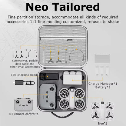 NEO Drone PU Storage Bag — Portable Large Capacity Shoulder & Handheld Organizer for DJI Neo RC-N3 with Shock Absorbing Protection