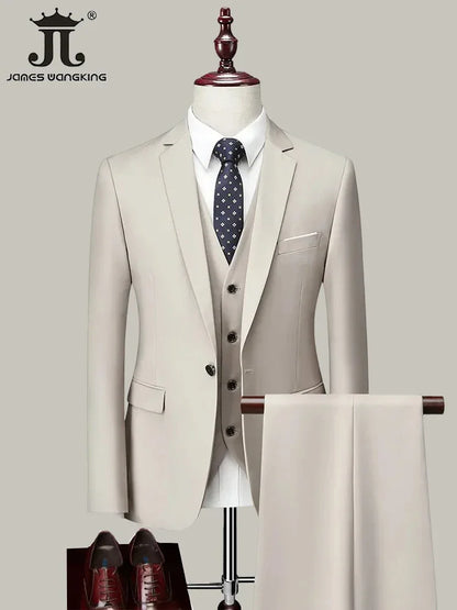 Men's 3 Piece Suit Set - Solid Color Formal Business Jacket Vest Pants Wedding Groom Party Tuxedo Outfit M-6XL