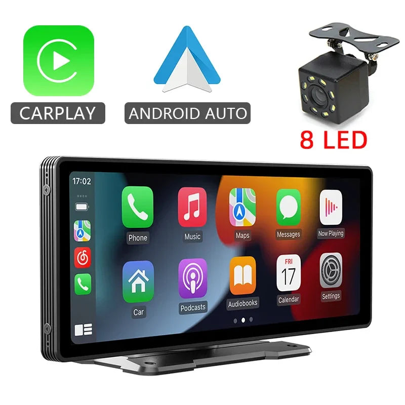 10.26" Car Mirror Radio Multimedia Player – Wireless CarPlay & Android Auto, Bluetooth, AUX, USB Screen