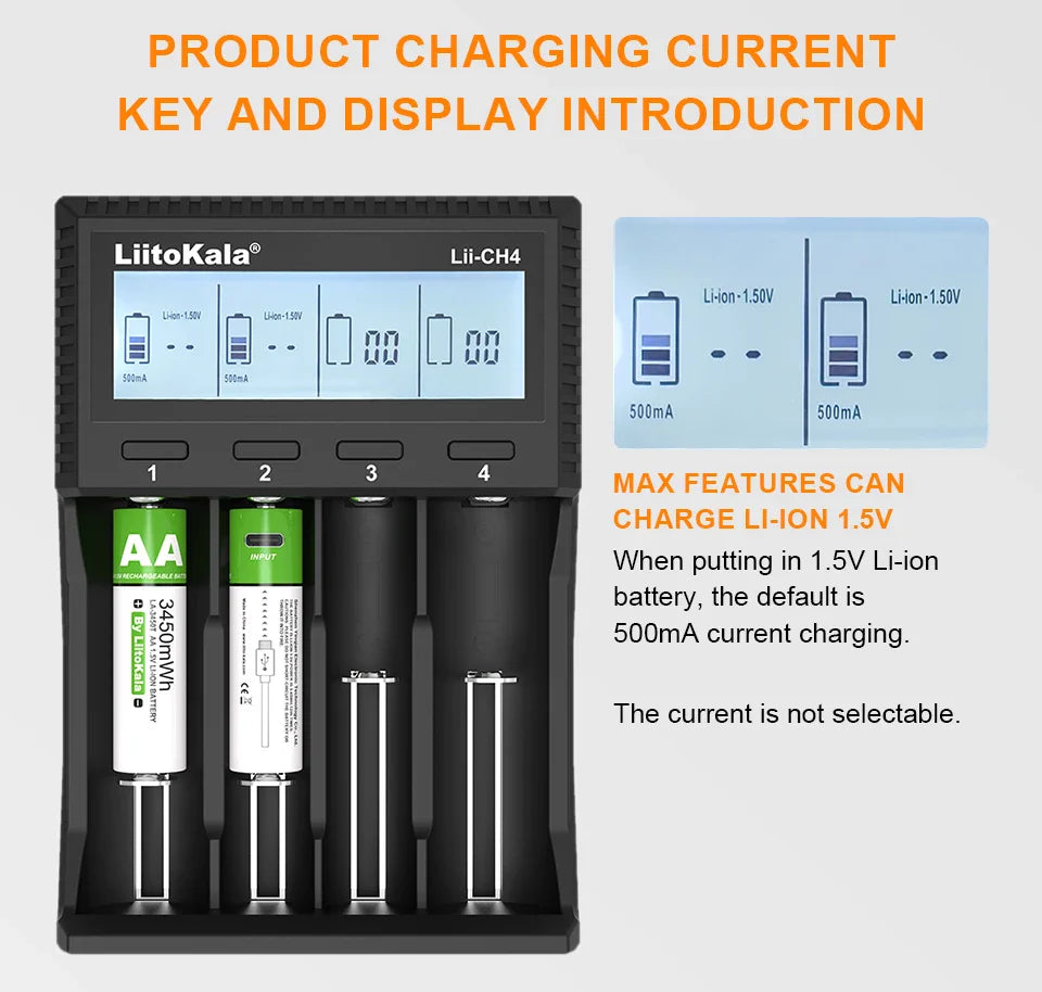 LiitoKala Lii-S8 Lii-S12 CH4 Multi-Function Battery Charger – 18650, 26650, 21700, 26700, AA, AAA Li-ion, NiMH, LiFePO4 Compatible