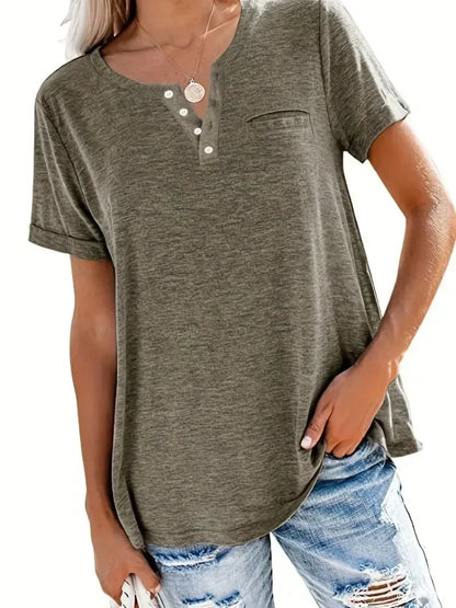 Plus Size Women’s V-Neck T-Shirt - 1XL-8XL Loose Fit Short Sleeve Pocket Casual Spring Summer Top