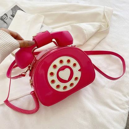 Women’s Creative Telephone-Shaped Crossbody Bag – Retro PU Leather Small Shoulder Handbag